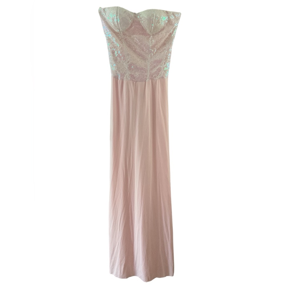 Elegant Pink Strapless Evening Dress with Sequin Bodice - Size L